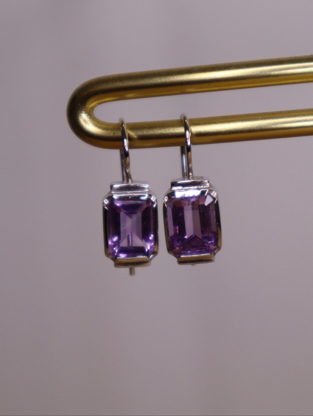 Sterling Silver Amethyst Drop Earrings - Violet